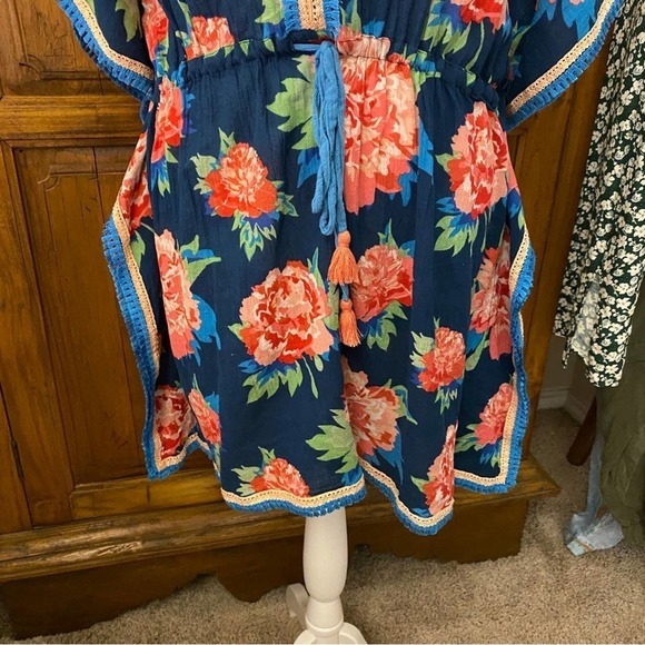Matilda jane navy kaftan swim cover dress floral tassle medium - Picture 6 of 8